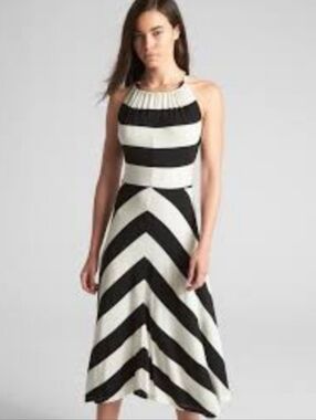 S (M/L) Gap Midi Dress - Halter-Neck Black And White Striped Midi.